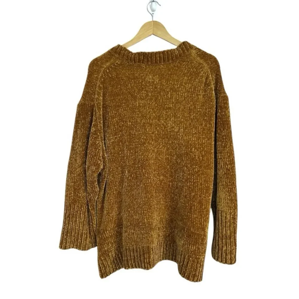 Zara Gold Oversized Chunky Knit Long Sleeve V Neck Sweater, Size Medium - Picture 5 of 7